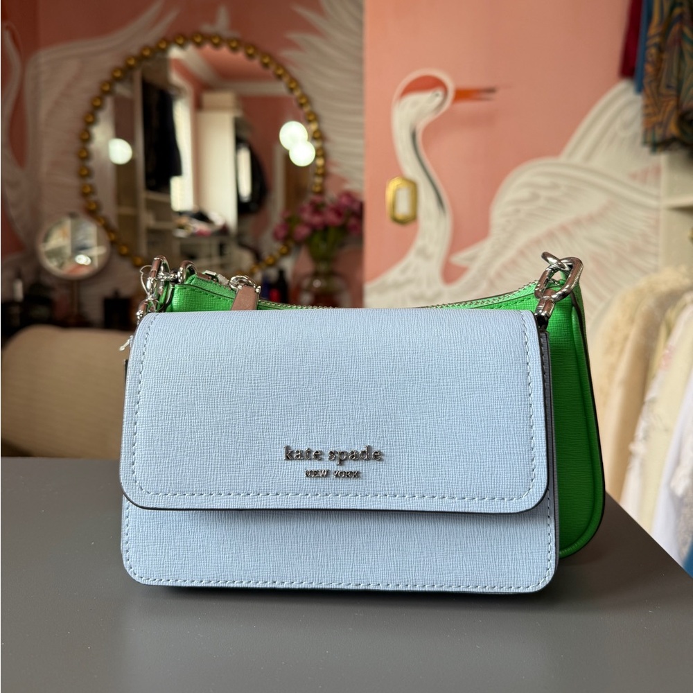 kate spade Light Blue and Green Colorblock Crossbody Bag